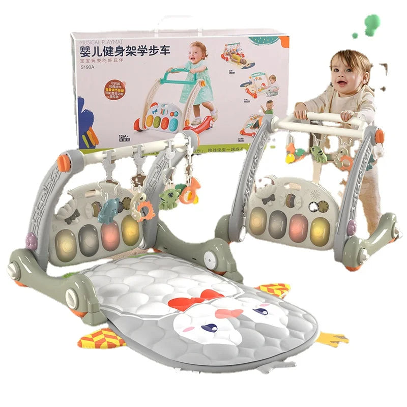 Fern & Feather™ 4-in-1 Baby Play Gym, Activity Mat & Walker | Foldable Musical Play Mat with Piano & Lights for Infant Development