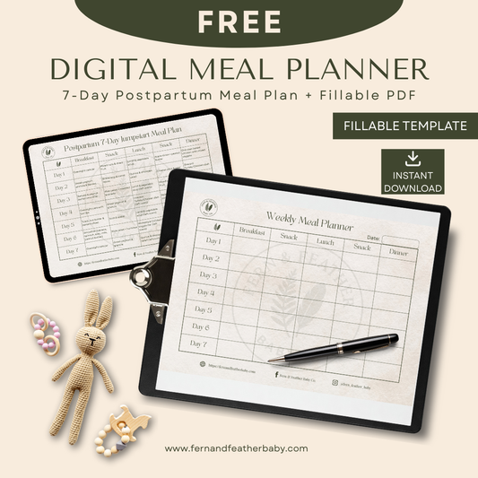FREE - Postpartum 7-Day Meal Plan Free Download + Editable PDF